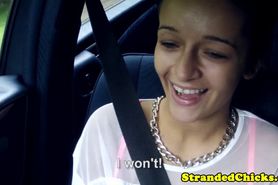 Stranded euroteen grabs drivers cock