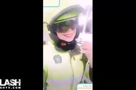 Latina Motorcycle Cop Selfie
