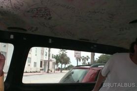 Lusty teen amateur brunette flashing boobs in the fake bus