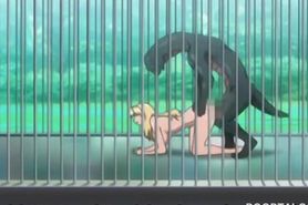Busty anime girl cunt nailed rough by monster at the zoo