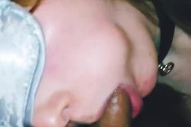 White girl sucks Asian dick and fills her belly with his sperm