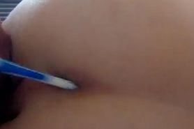 hot femboy fucks himself deeply with toothbrush 18+