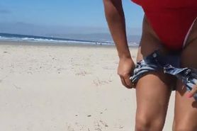 Hairy armpits latina with tiny bikini picked up pissing feet at public beach