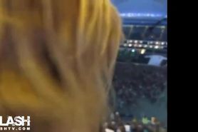 Blonde Flashing at a Stadium