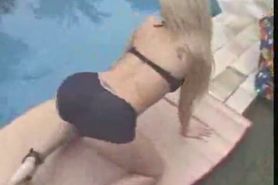 Hot blonde tease by the pool starts with 2