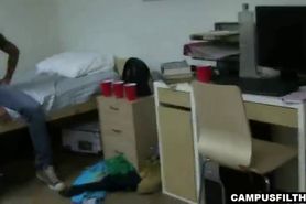 College students undress and have group sex on a dorm party