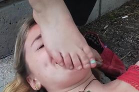 Public lesbian foot sniffing