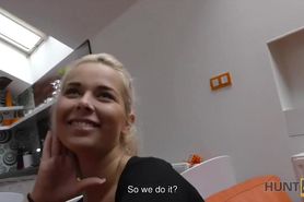 HUNT4K. Shaved vagina of cute blonde should be banged very rough