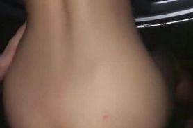 perfect body gf fucked on the car hood at night in the woods