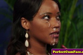 Facialized ebony stunner covered with cum