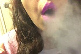 Sexy Brunette Babe Close up Smoking Cork Tip 100 Cig Pastel Pink Lipstick
