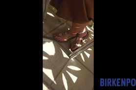 Candid Birkenstock sandals teen teasing with red pedicure and anklet  Love Her Feet  MyTeen.Club