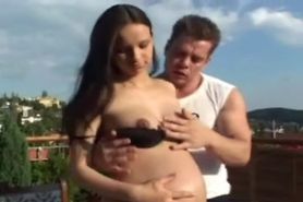 Pregnant Teen Brunette outside Fuck