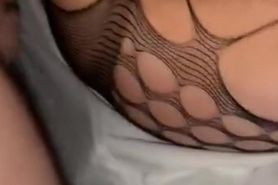 Young hot blonde with nipples pierced in full body suit sucks and fucks