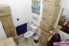 Bit tits teen fucked inside the toilet