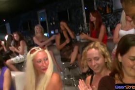 Partying babes play with strippers BBC