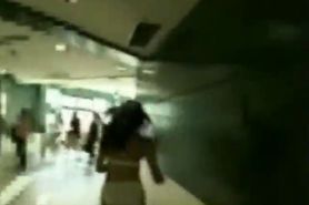 Shy Japanese Schoolgirl streaks in an airport
