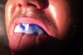Cumpilation of self facial on my mouthguards and fetish sports gear
