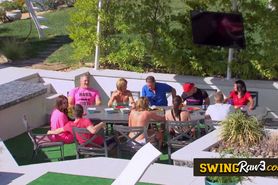 Pool party ended up in a wild and naughty swinger orgy with these horny couples