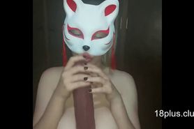 Busty chick plays with her gigantic dildo for you