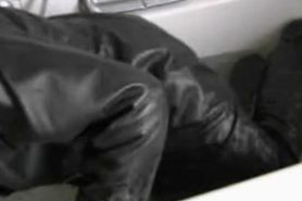 Wetlook Girlfriend Full Leather Bath Wearing Boots, Pants And Trenchcoat