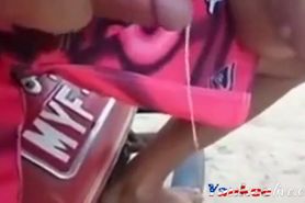 Girly have fun with Two Blacks Dude at the Beach