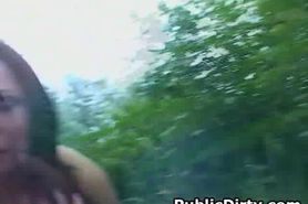 Dark Haired Black Sonja Riding Dick Outdoors In Public