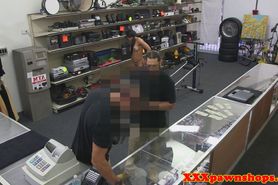 Black pawnshop babe fucked during exercise