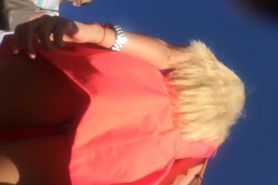 Moscow Upskirt Blondie in Red Dress White Thong