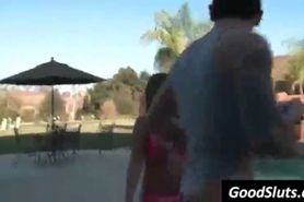 Chicks gets fucked at poolside