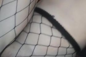 18 year old petite teen with pale skin and fishnets gets fucked by her big cock daddy