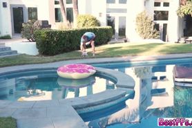 Hotties skinny dipping in a pool gets filmed by a perverted guy