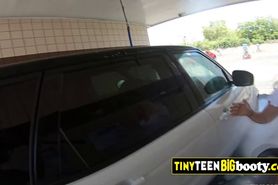 Lusty whore with small waist gets found in the car wash