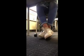 Candid hot girl reebok shoes in library with faceshot