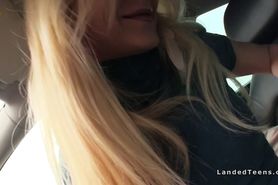 Blonde hitchhiker sucks and fucks huge dick