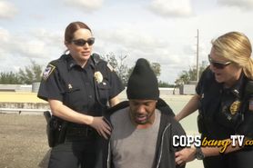 Computer thief gets caught by perverted milf cops as he tries to steal