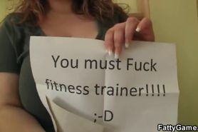 Busty plumper seduces and fucks him in the gym