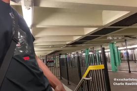 Sexy guy caught jerking off at train station