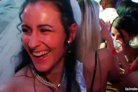 Horny brunette bride eats a big dick in public
