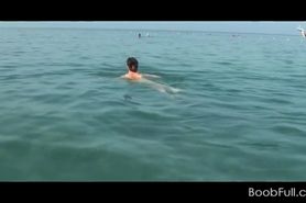 Brunette cutie showing her sexy body in swim suit - video 1