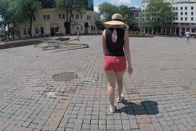 Petite Girl Walks In A Transparent Bodysuit Down The Street Braless - Pee Bodysuit