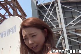 JAPAN PISS TV - Beautiful Asian babe outdoor plays with pussy before pissing