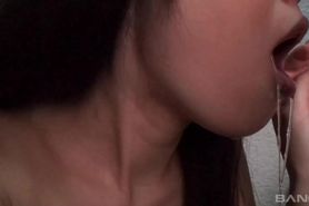 BANG.com - Asian hottie with tiny boobs and a hairy pussy gets a creampie