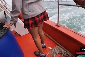 Public amateur blowjob by his Asian teen girlfriend after a boat trip