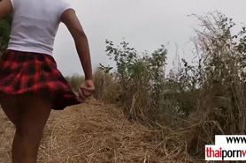 Amateur Thai teen Cherry fucked by a big white cock from behind outdoor