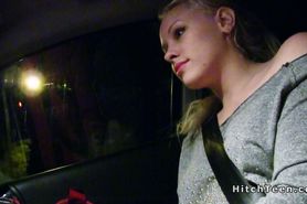 Blonde Russian teen bangs huge dick in car