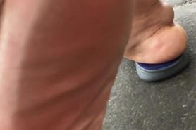 SSbbw huge size 14 triple wide soles busters omg in gas station whew I know her daughter