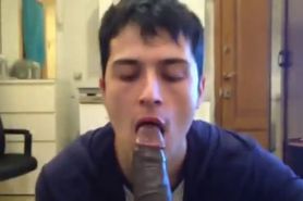 White young boy sucking black hung and eat cum
