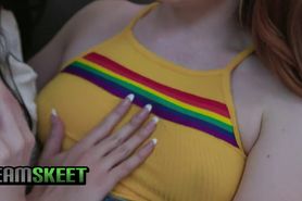 TeamSkeet - Teen Lesbians Give Stepbrother A Blowjob