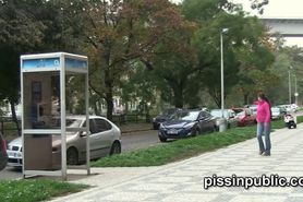 Crazy Czech girls are peeing in the middle of the city and get caught